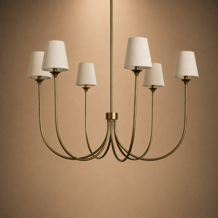 Large Round Chandelier with Off-White Shades – Brass or Bronze