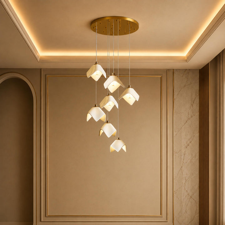 Modern Chandelier Ceiling Light Adjustable Gold Metal and Ceramic LED Fixture 7 to 64 Bulbs