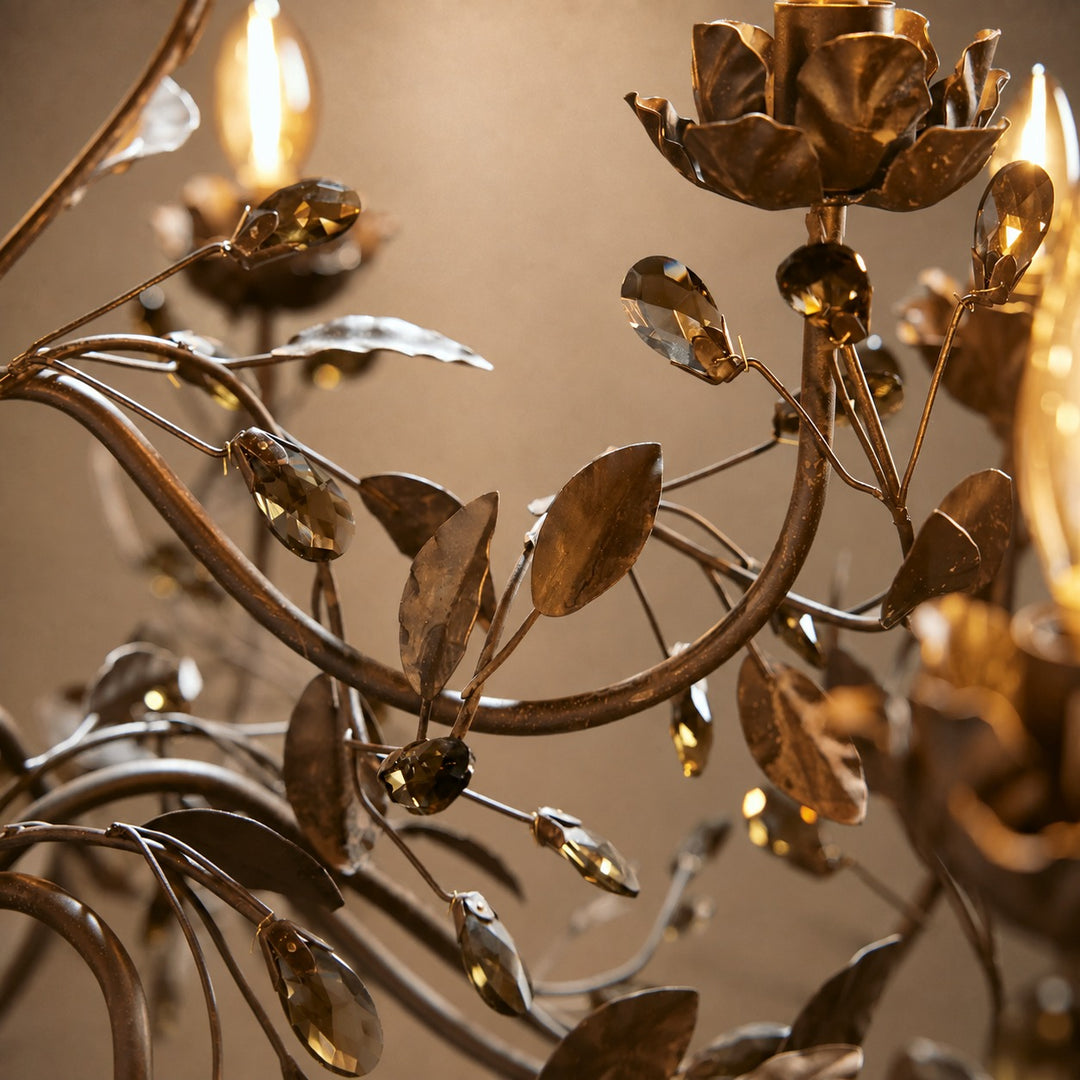 Luxury Crystal Leaf Round Chandelier – Large Gold or Bronze Dining Room & Foyer Light, 36″/48″