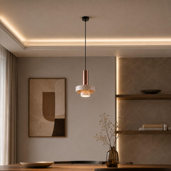Modern Pendant Lamp Hanging Terrazzo and Metal Construction Adjustable Height for Indoor Use