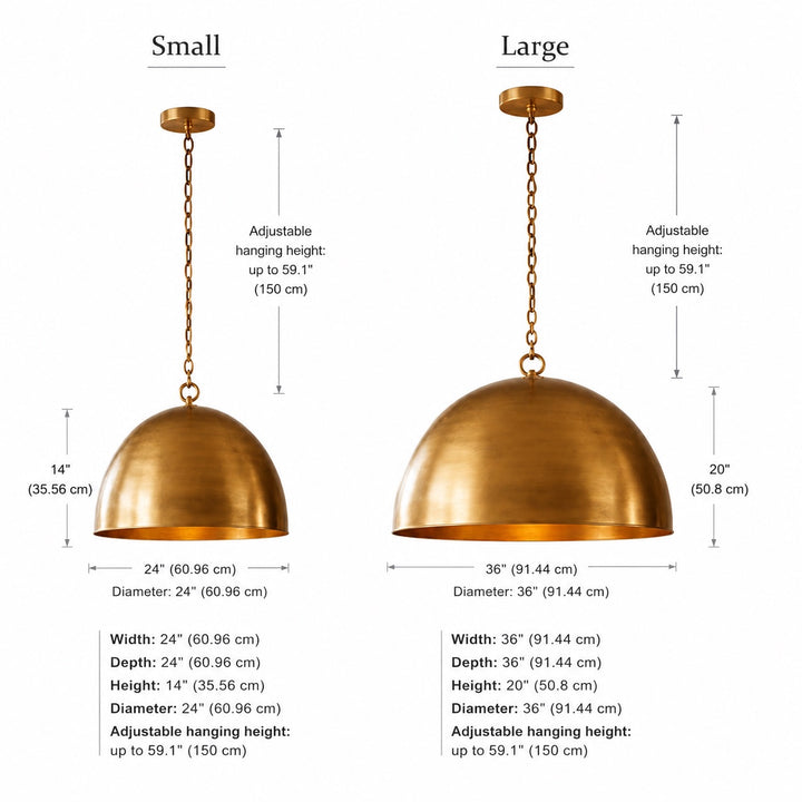 Large Modern Bronze Dome Pendant Light Adjustable Metal Hanging Fixture for Kitchen Island Dining Room
