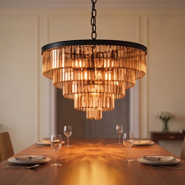 Modern Crystal Chandelier Hanging Light Fixture Metal Frame E12 Bulb Compatible Five or Seven Tiers