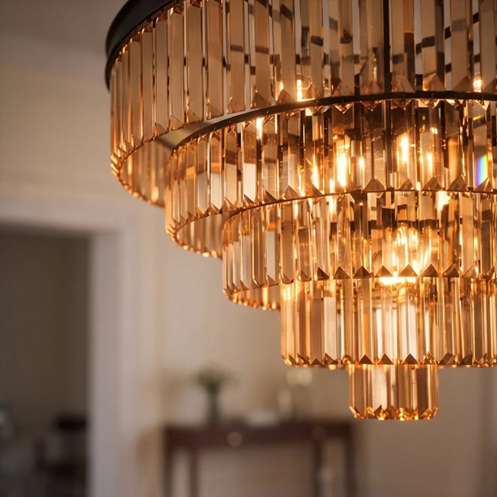 Modern Crystal Chandelier Hanging Light Fixture Metal Frame E12 Bulb Compatible Five or Seven Tiers
