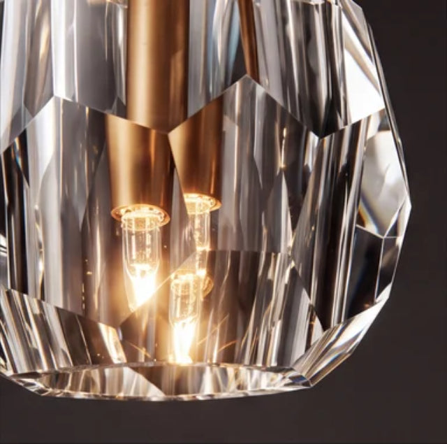 Modern K10 Crystal Pendant Light with Natural Brass – G9 LED, Rod or Cord Suspension