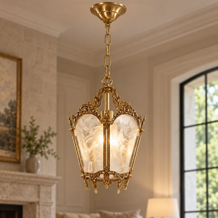 Antique Empire Pendant Lamp Ceiling Mounted Brass Frame Frosted Glass LED Compatible