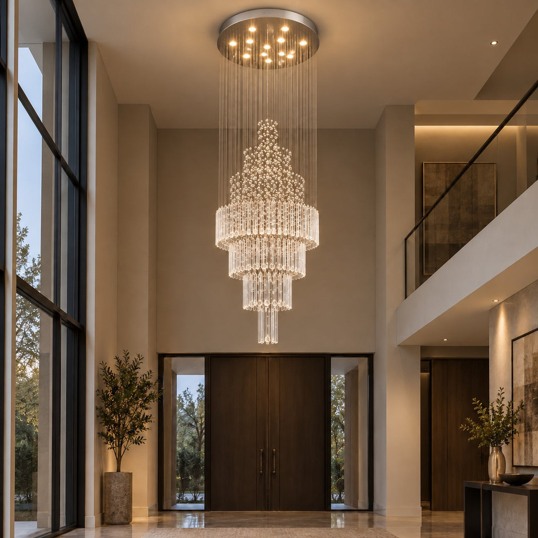 Modern Crystal Chandelier Adjustable Height K9 Glass Chrome Finish LED 18 Lights