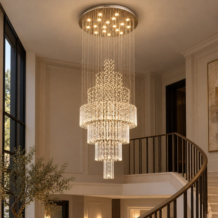 Modern Crystal Chandelier Adjustable Height K9 Glass Chrome Finish LED 18 Lights