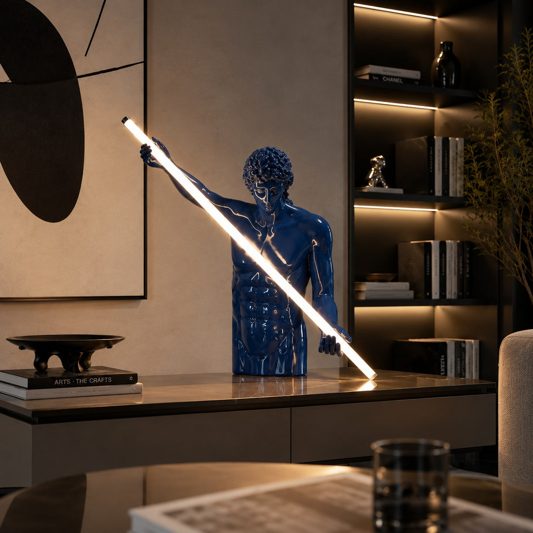Modern Cobalt Blue Table Lamp with Linear LED Light and Adjustable Color Temperature