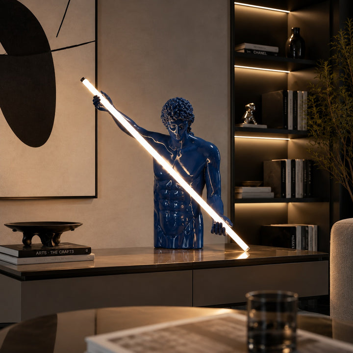 Modern Cobalt Blue Table Lamp with Linear LED Light and Adjustable Color Temperature