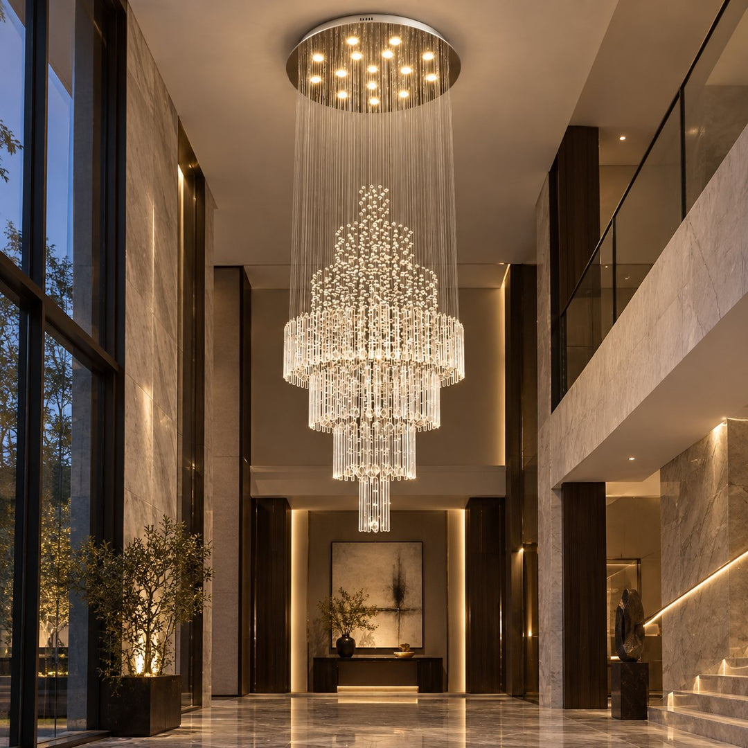 Modern Crystal Chandelier Adjustable Height K9 Glass Chrome Finish LED 18 Lights