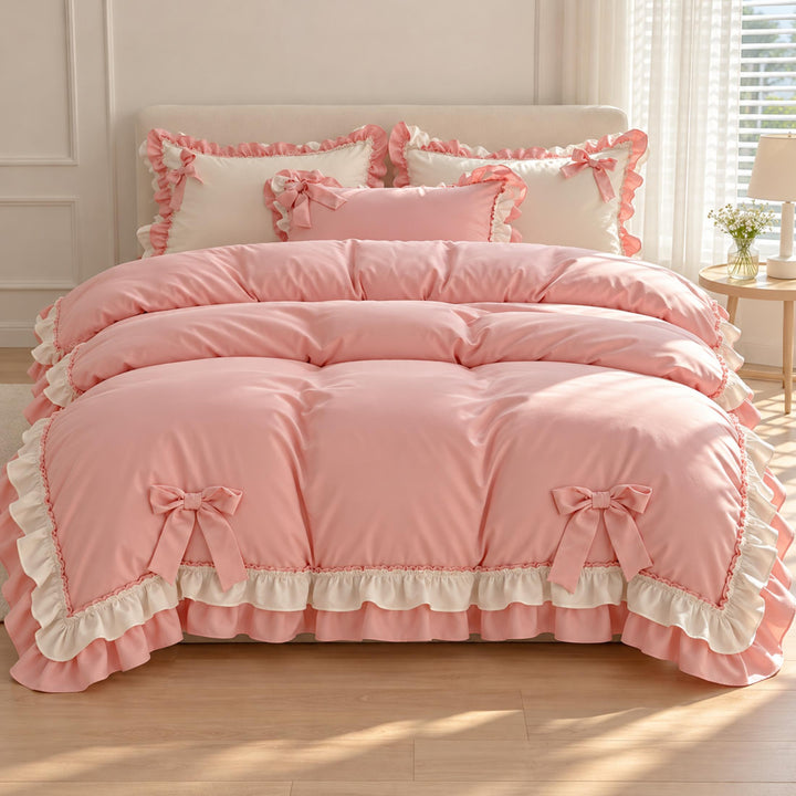 Kawaii Princess Bedding Set Full Queen Size Cotton Duvet Cover Flat Sheet Pillow Cases