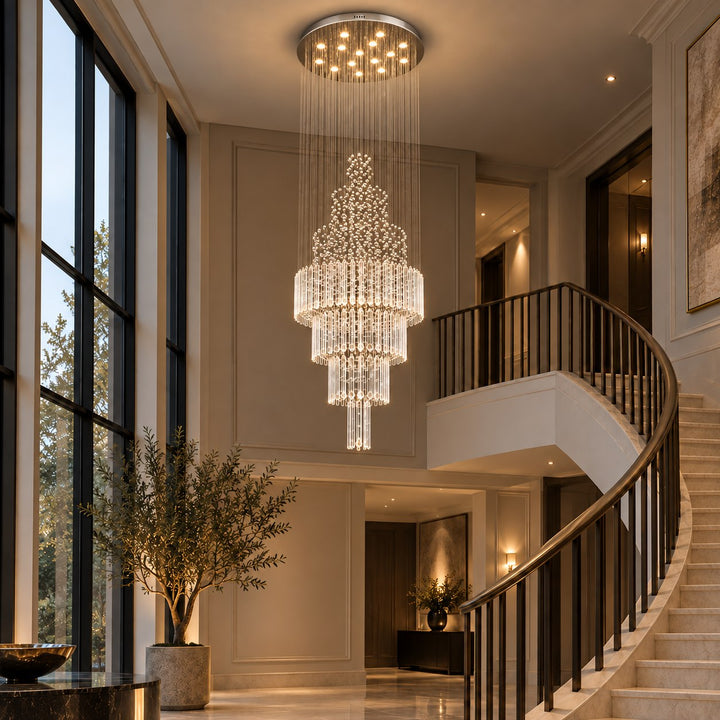 Modern Crystal Chandelier Adjustable Height K9 Glass Chrome Finish LED 18 Lights