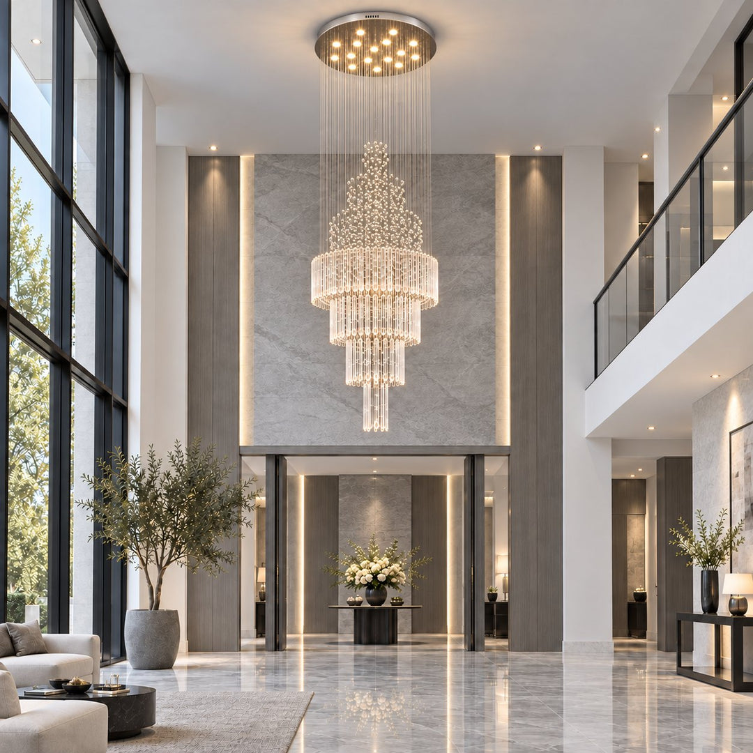 Modern Crystal Chandelier Adjustable Height K9 Glass Chrome Finish LED 18 Lights