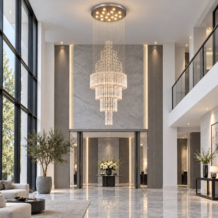Modern Crystal Chandelier Adjustable Height K9 Glass Chrome Finish LED 18 Lights