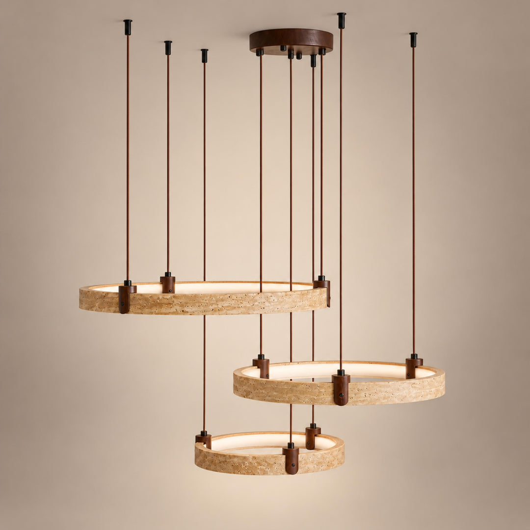 Modern Chandelier Ceiling Light Flush Mount Travertine Stone with Ambient Illumination