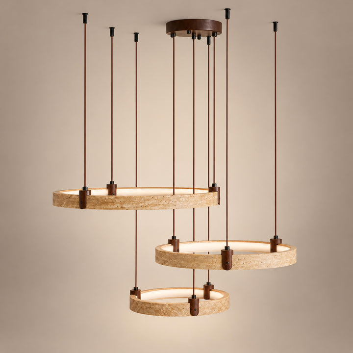Modern Chandelier Ceiling Light Flush Mount Travertine Stone with Ambient Illumination