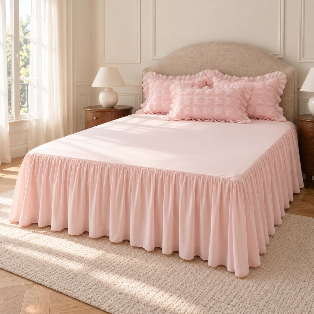 Kawaii Ruffle Bedding Set Soft Polyester Duvet Cover with Bed Skirt and Pillow Cases