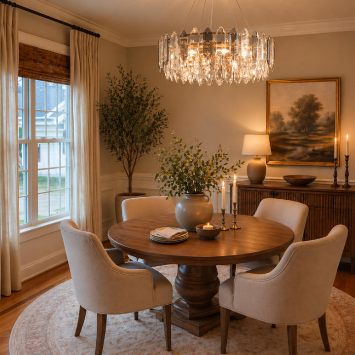 Modern Chandelier Hanging Light Fixture with Glass Shade and Metal Frame for Dining Room
