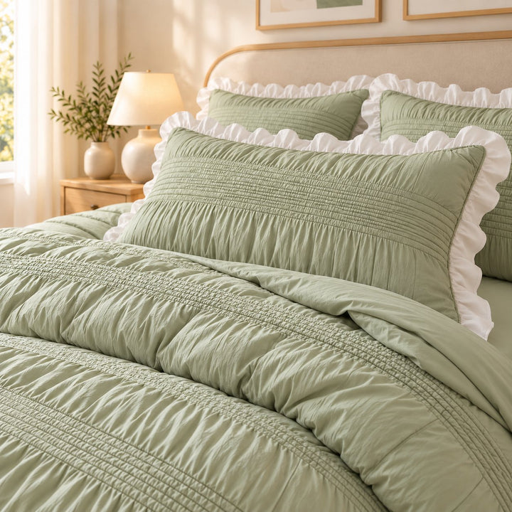 Chic Ruffle Bedding Set Twin Queen King Size Soft Polyester Decorative Duvet Cover Flat Sheet Pillowcase