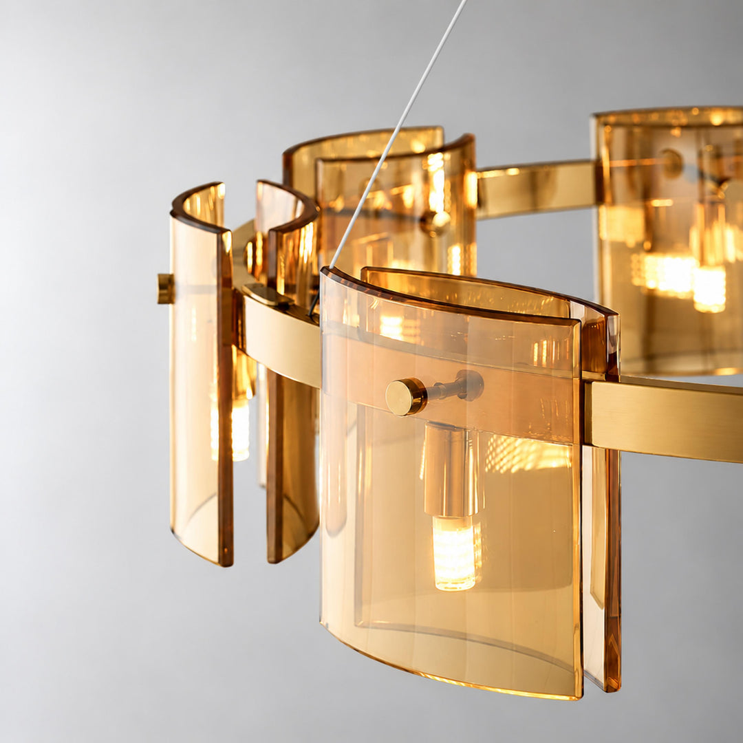 Modern Chandelier Ceiling Light Adjustable Height Metal and Glass LED Indoor Fixture