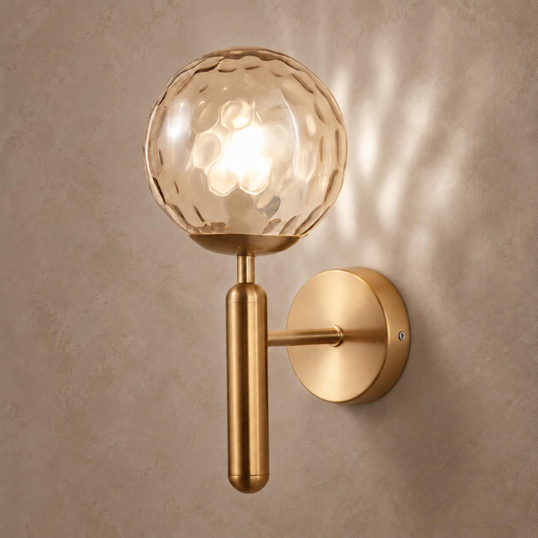 Modern Brass & Textured Glass Globe Wall Sconce | G9 Indoor Wall Light