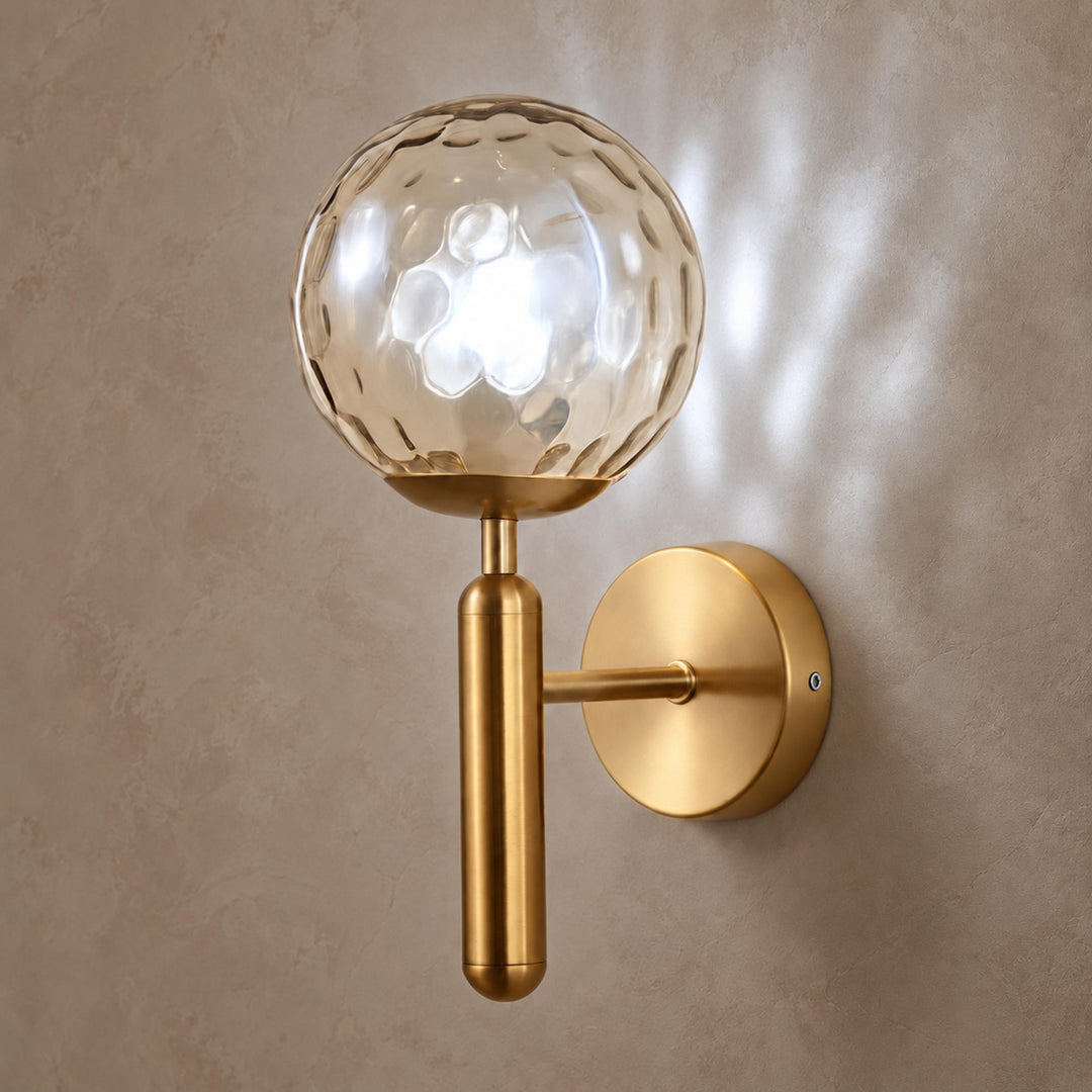 Modern Brass & Textured Glass Globe Wall Sconce | G9 Indoor Wall Light