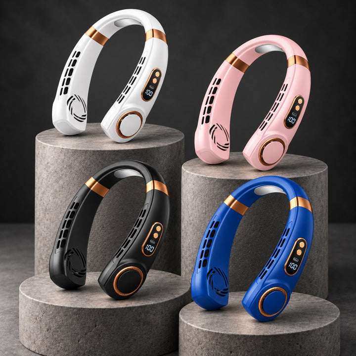 Portable Bladeless Neck Fan Hands-Free Cooling USB Rechargeable with Digital Display and 5 Speeds