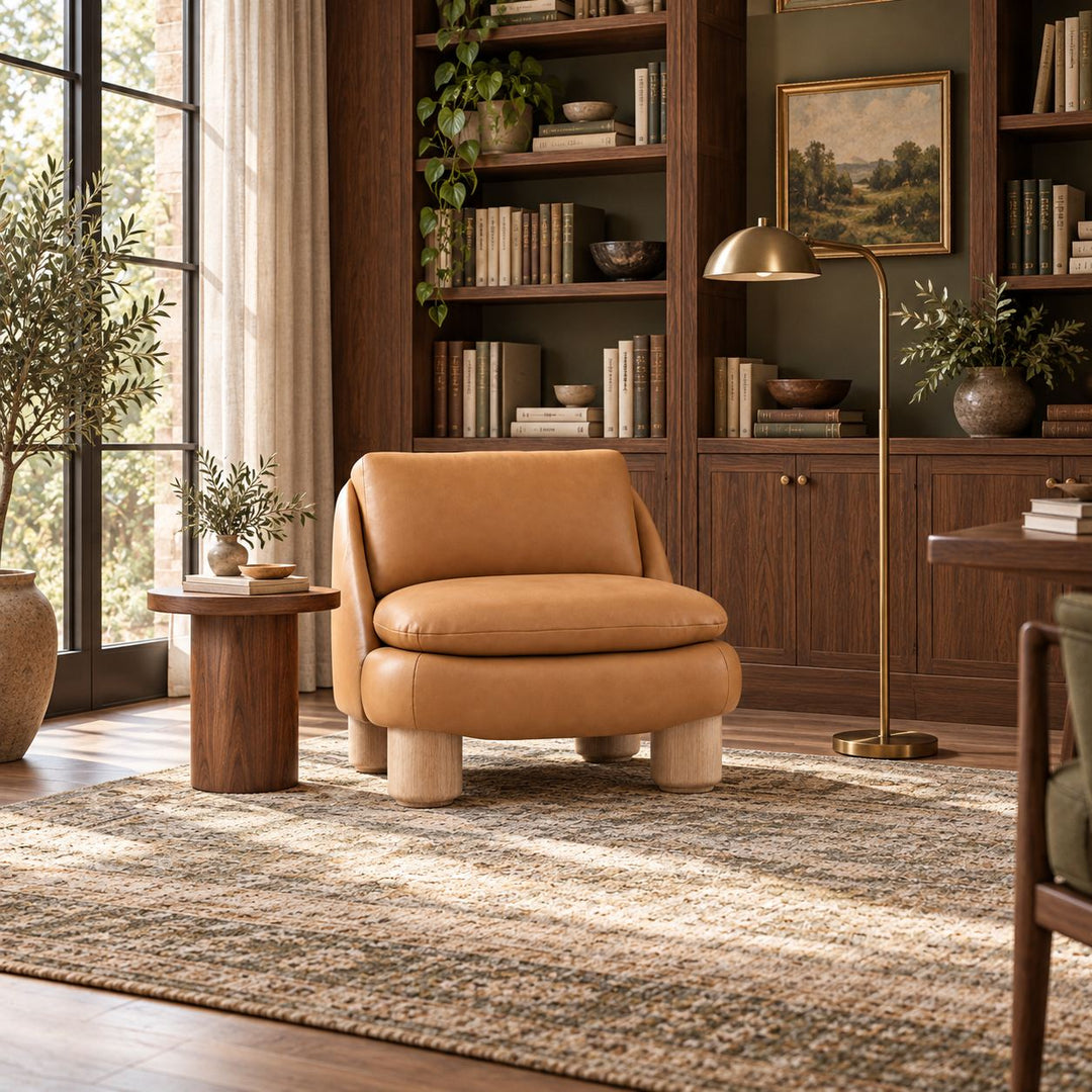 Modern Armless Accent Chair Upholstered Plush Seat with Wood Legs for Living Room