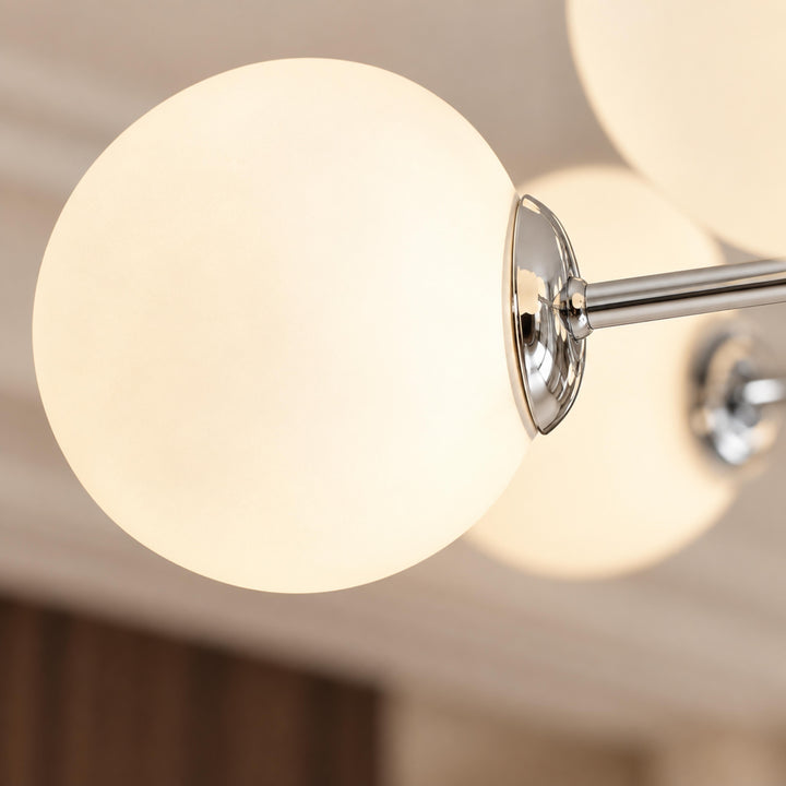 Modern Flush Mount Ceiling Light with Curved Metal and Glass Shade LED Compatible 6 Heads