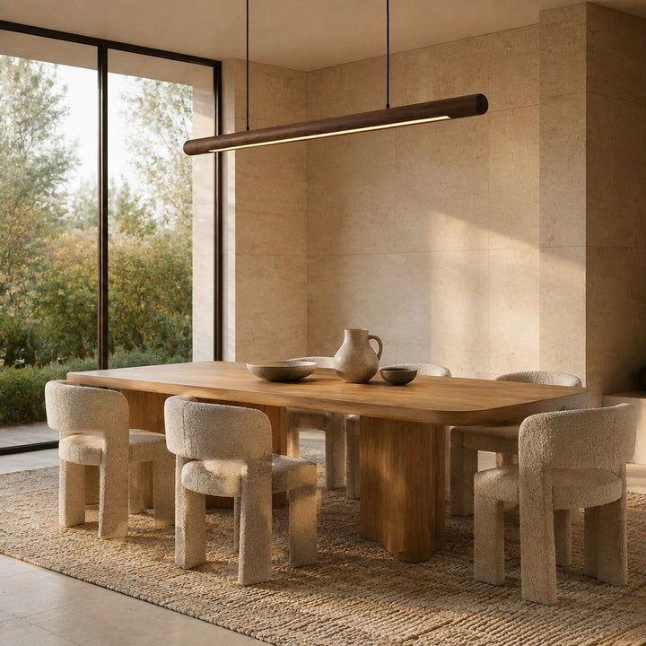 Modern Minimalist Pendant Light Adjustable Height Wood LED Diffuser for Kitchen Island Lighting
