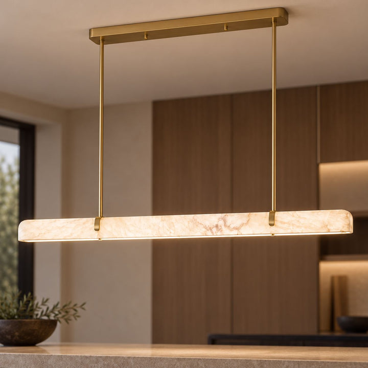 Linear Chandelier Wall Mounted Alabaster Shade Metal Frame LED Lighting Fixture