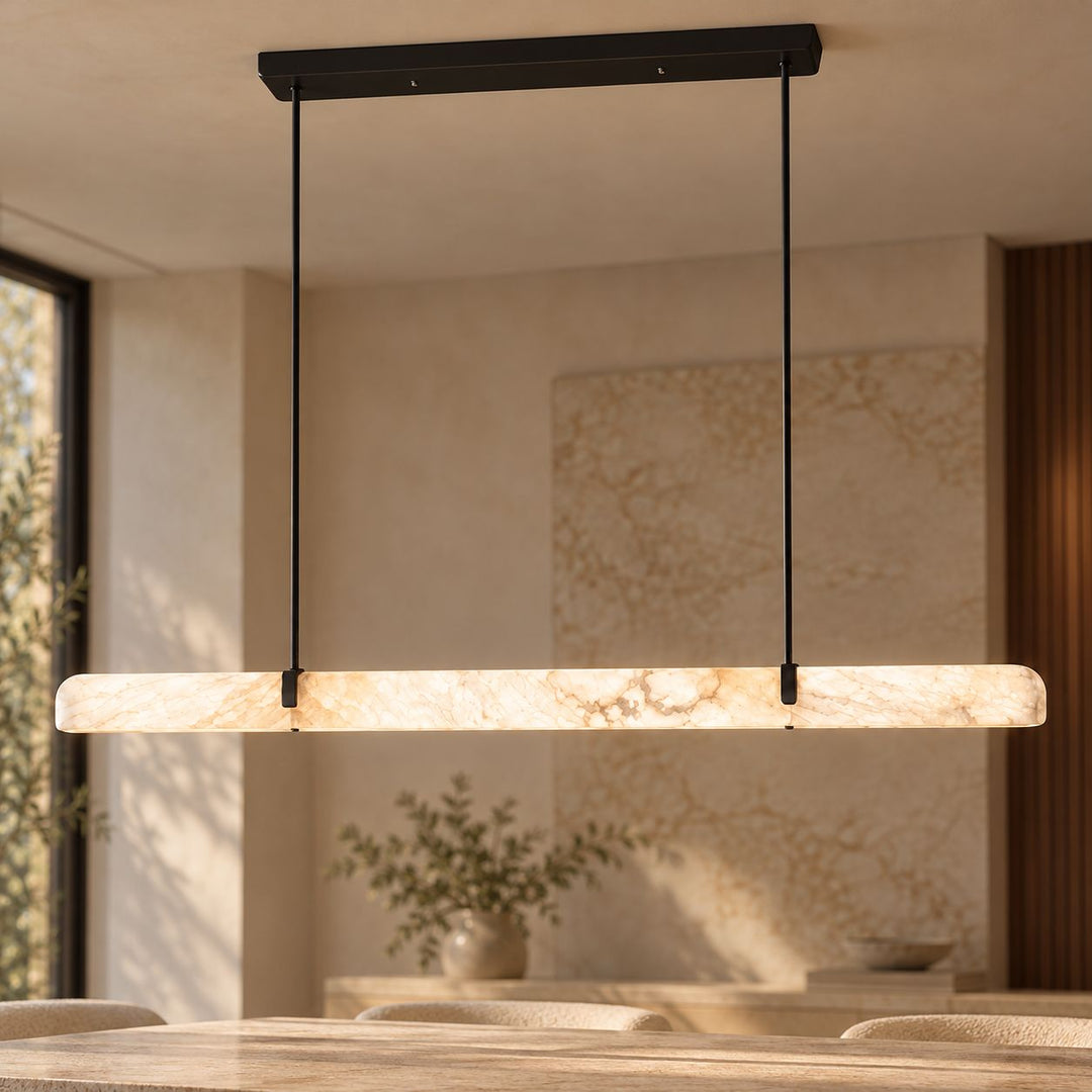 Linear Chandelier Wall Mounted Alabaster Shade Metal Frame LED Lighting Fixture